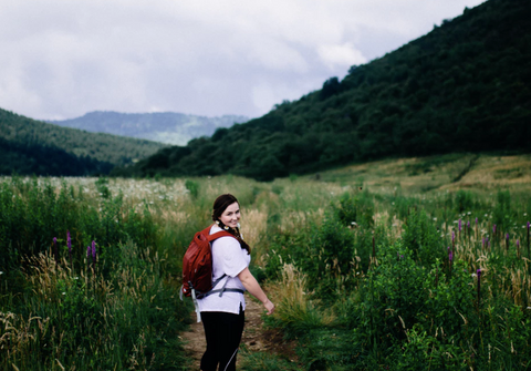 woman walking in the wild