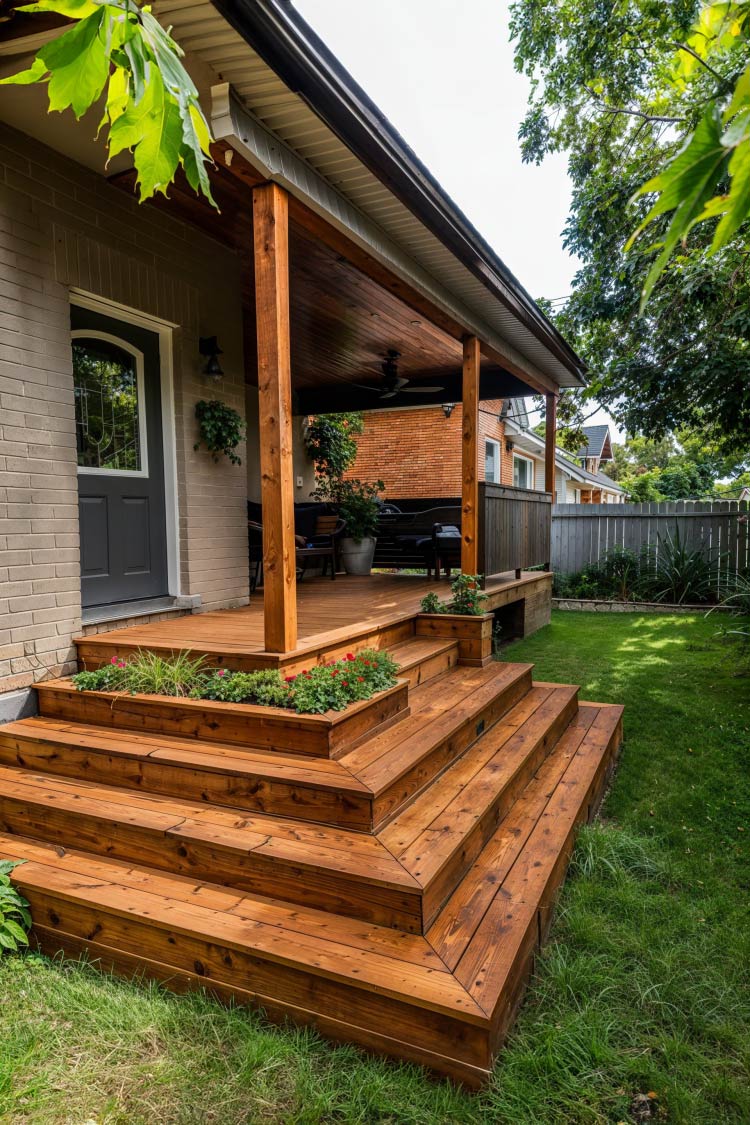 patio deck with multiple steps to yard