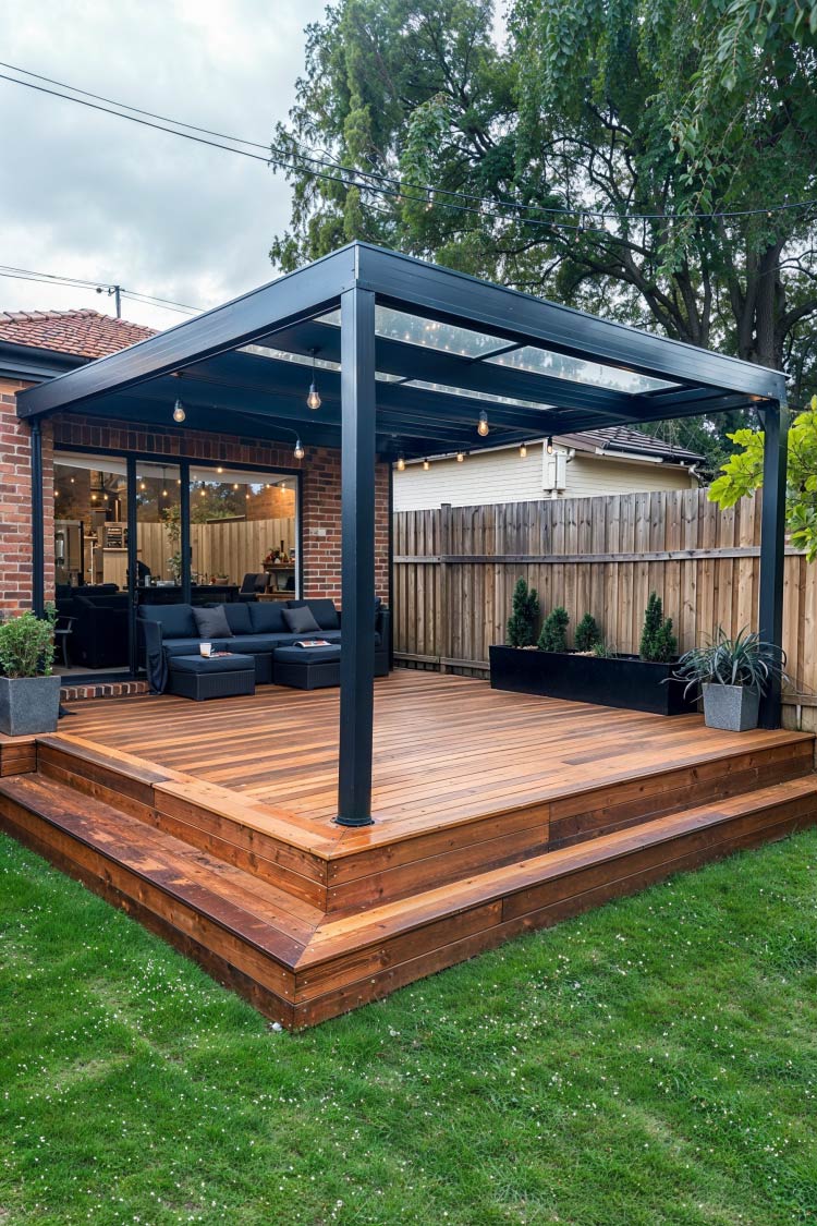 minimalistic patio deck with gazebo