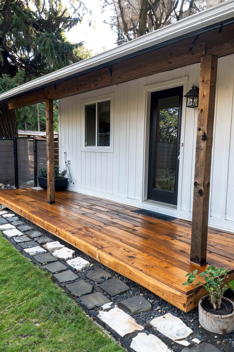 rustic ground deck in front porch