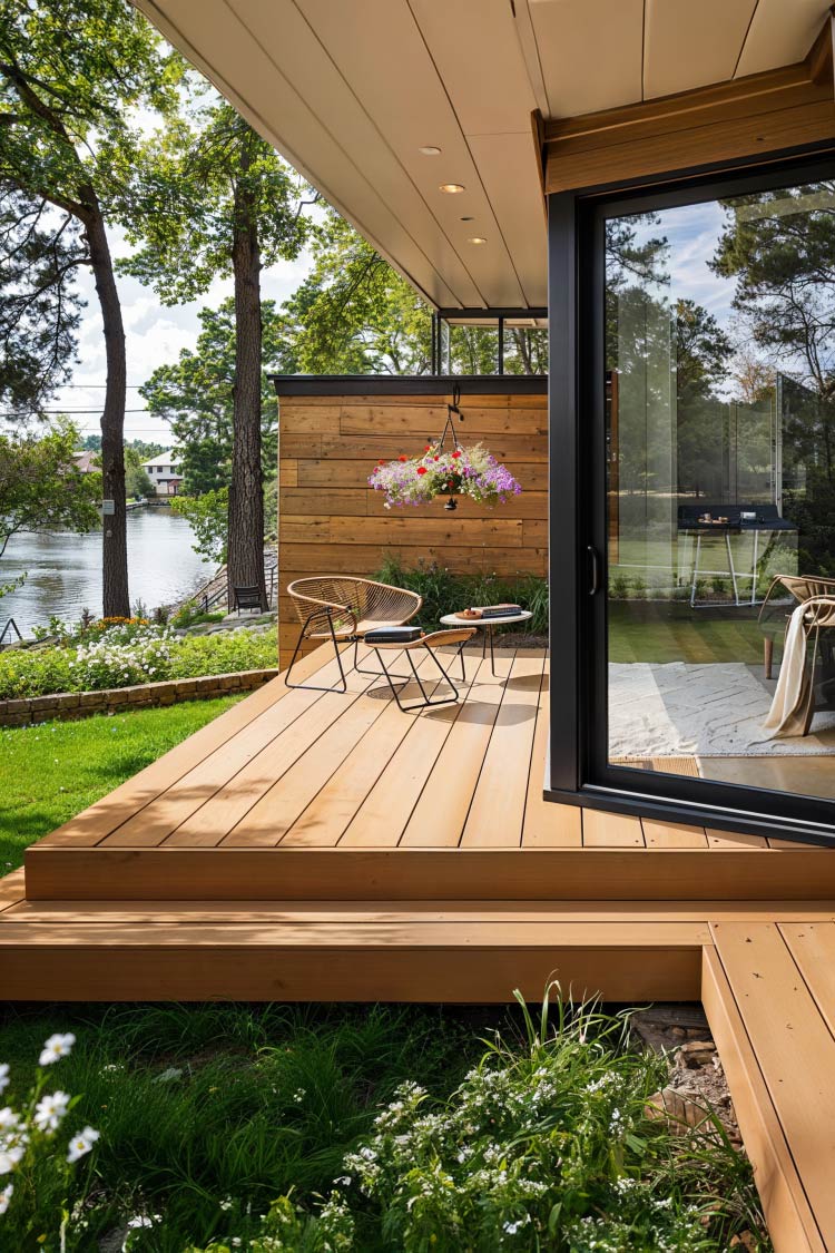 minimalistic patio deck with glass windows