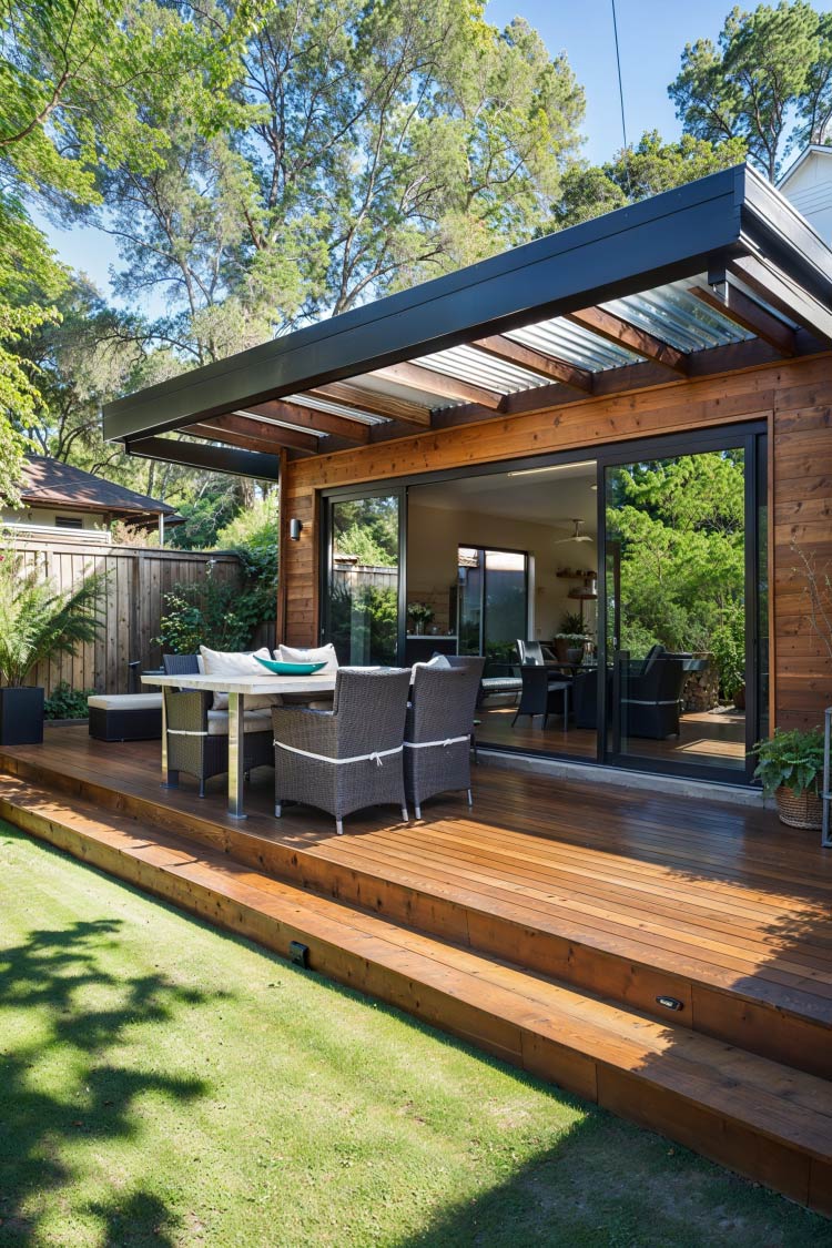 patio deck with outdoor dining area and gazebo