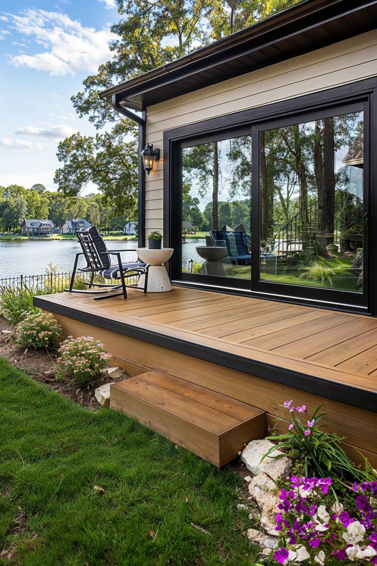 modern patio deck with step down to yard