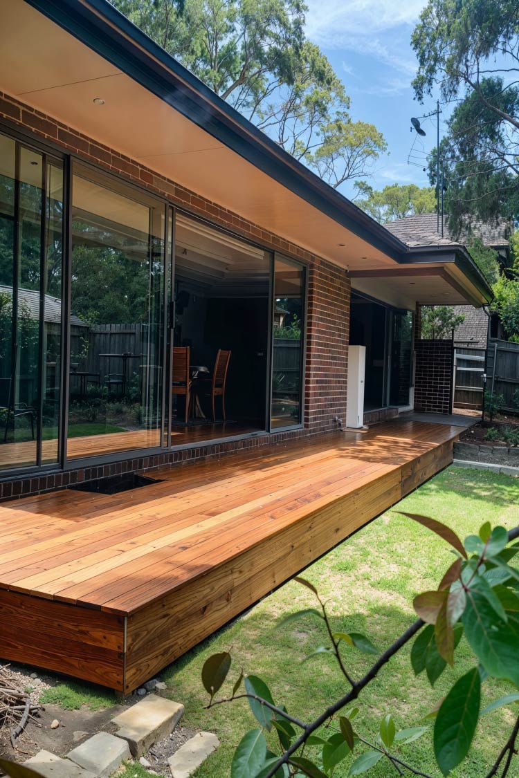 minimalistic patio deck raised to match door jam height