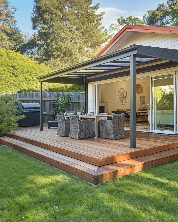 patio deck platform idea with gazebo design and outdoor seating