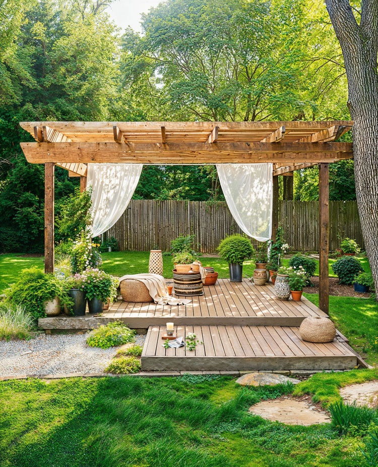 patio deck with pergola using deck blocks like TuffBlock