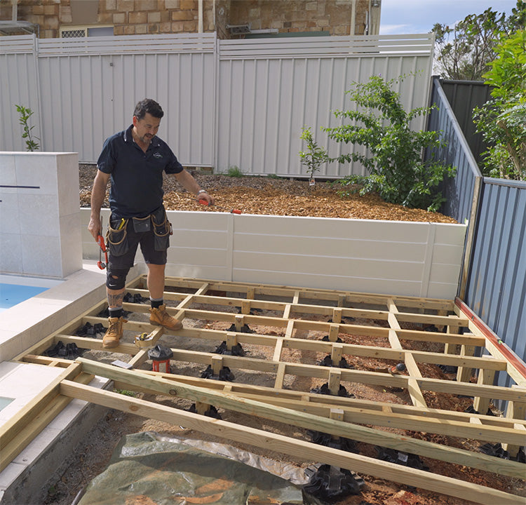 tuffblock deck subframe layout on sloped yard