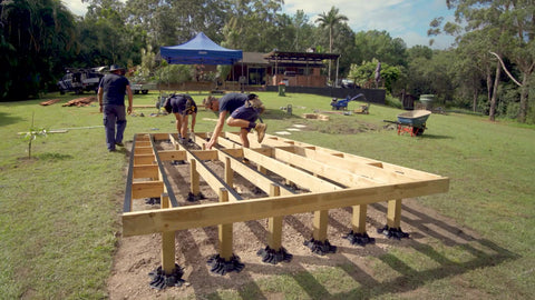 deck, deck frame, buildtuff, tuffblock, joist, joist hangers, joist protection tape, posts, tuffblocks