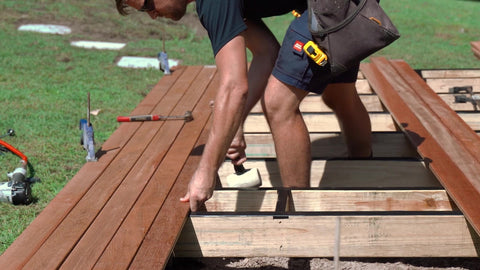 deck, decking, deck spacers, lumber, decking boards, tools, tool kits, home contractor, contractor, hammer, clamp, tape measure 
