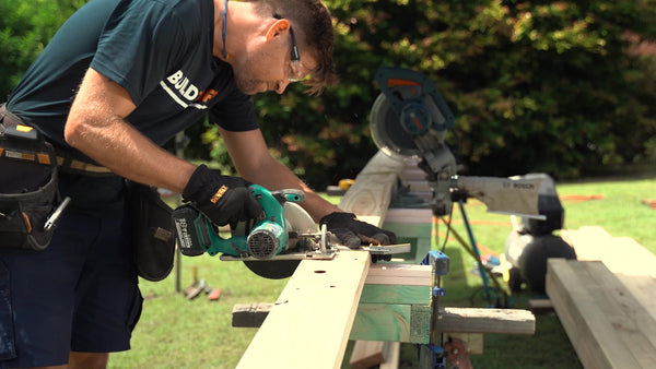 lumber, circular saw, buildtuff, tuffblock, safety glasses, safety gloves, miter saw 