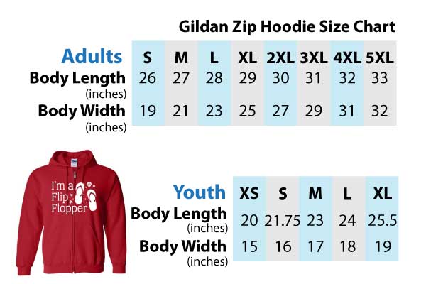 Gildan Zip Hoodie Size Chart