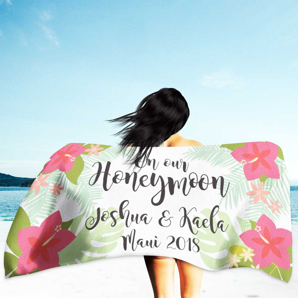 Personalized Wedding Honeymoon Beach Towel Coastal Beach Style