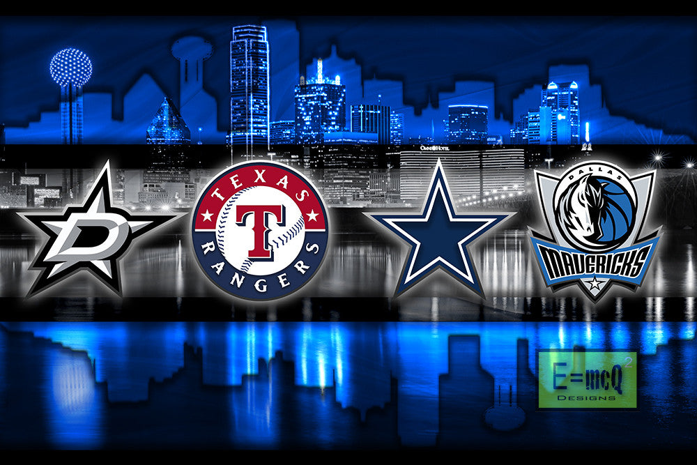 Dallas Sports Poster, Dallas Cowboys, Dallas Stars, Texas Rangers, Dal