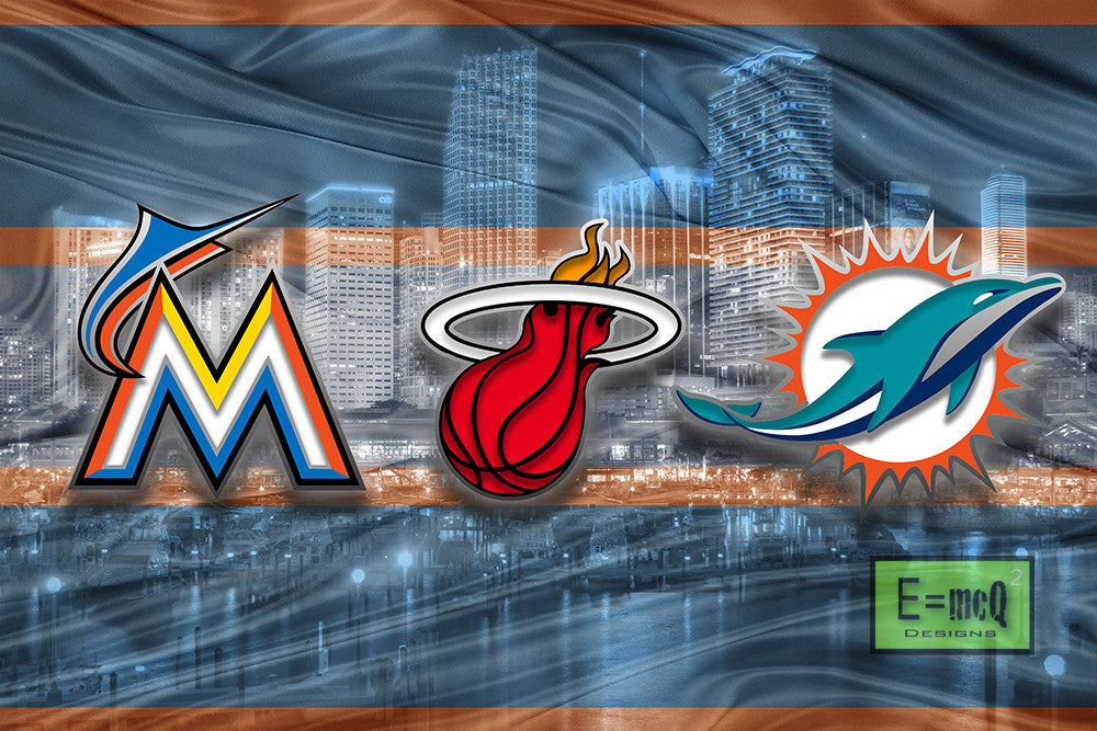 Miami Sports Poster, Miami Dolphins, Miami Marlins, Miami Heat, Florid