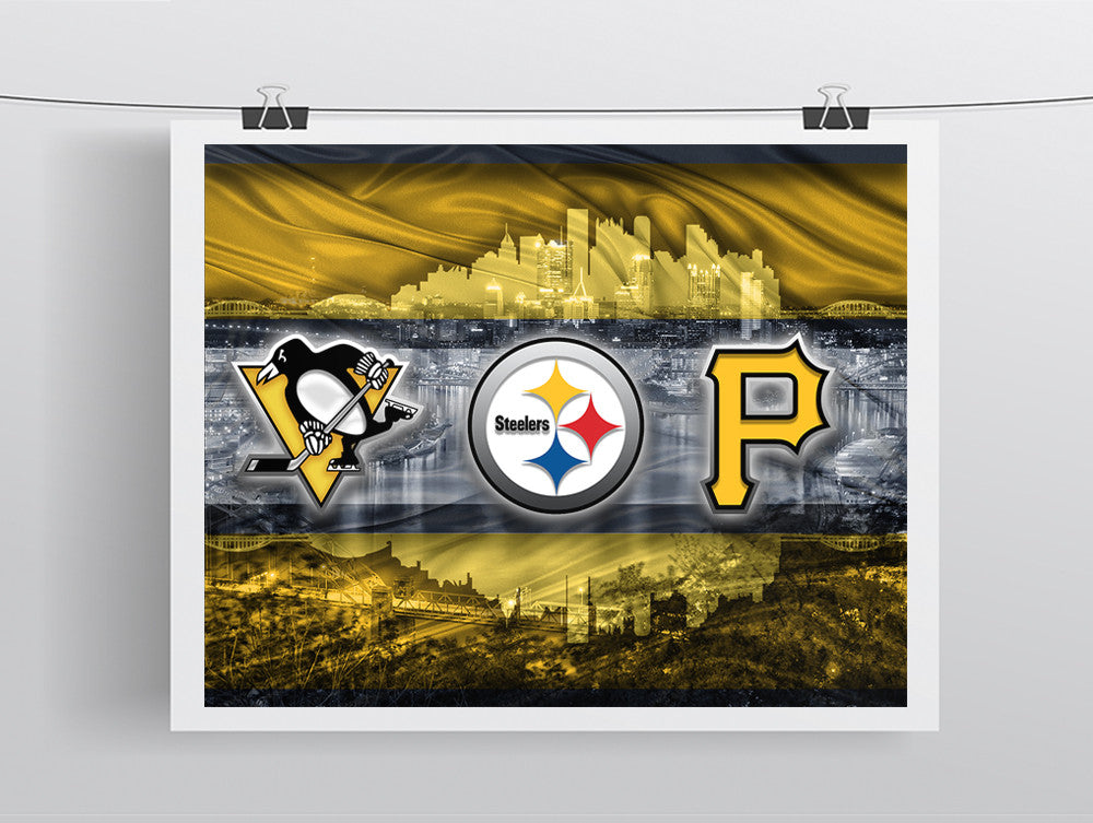 Pittsburgh Sports Teams In Front of Skyline Poster, Pittsburgh Steeler ...