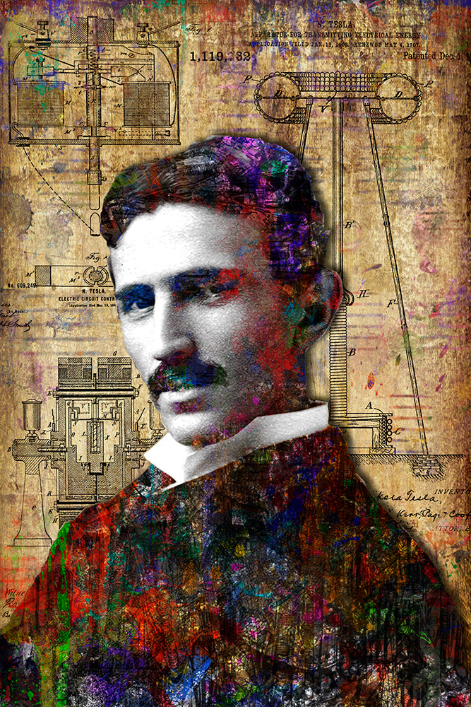 Nikola Tesla Poster, Nikola Tesla Portrait Gift, Nikola Tesla Colorful