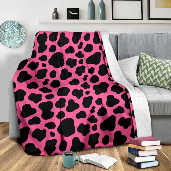 Black And Hot Pink Cow Print Premium Blanket – uscoolprint