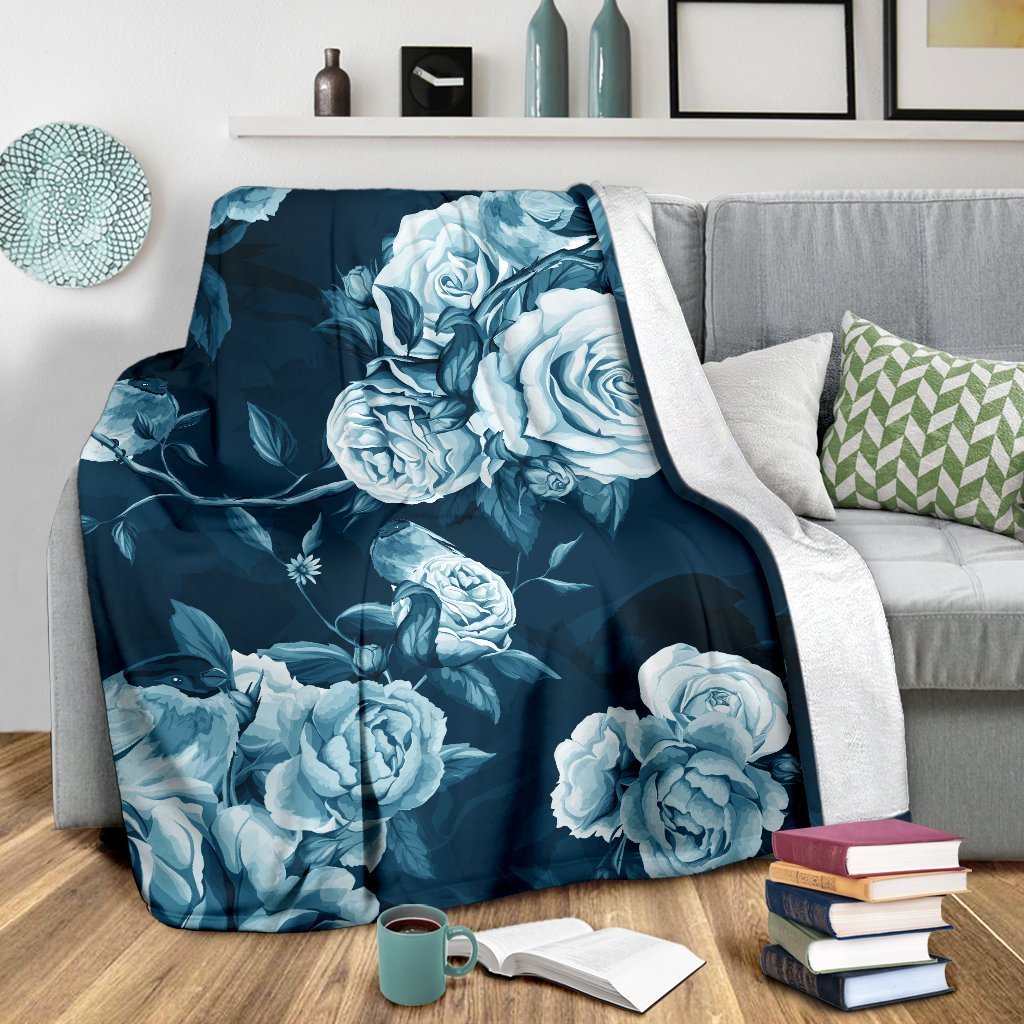 Blue Rose Floral Flower Pattern Print Premium Blanket – uscoolprint