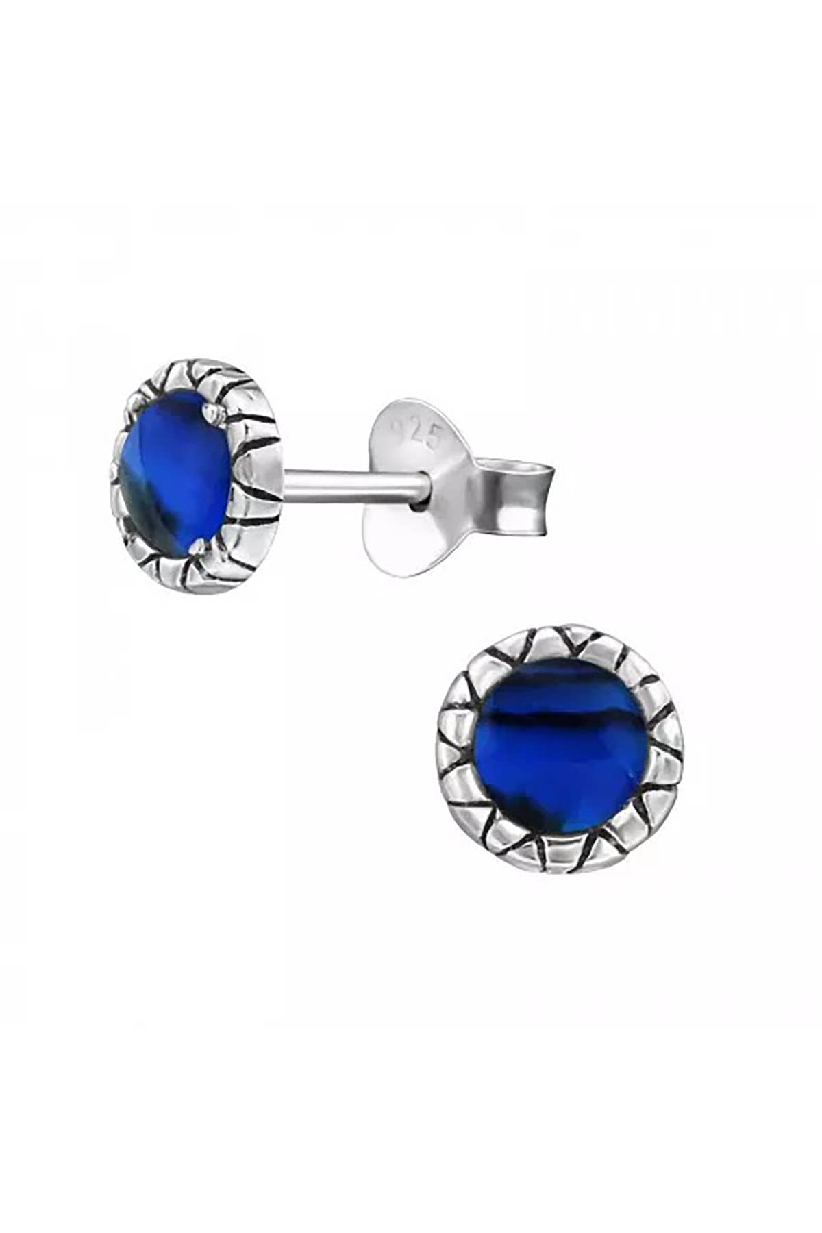 Sterling Silver Round Ear Studs & Imitation Stone - SS