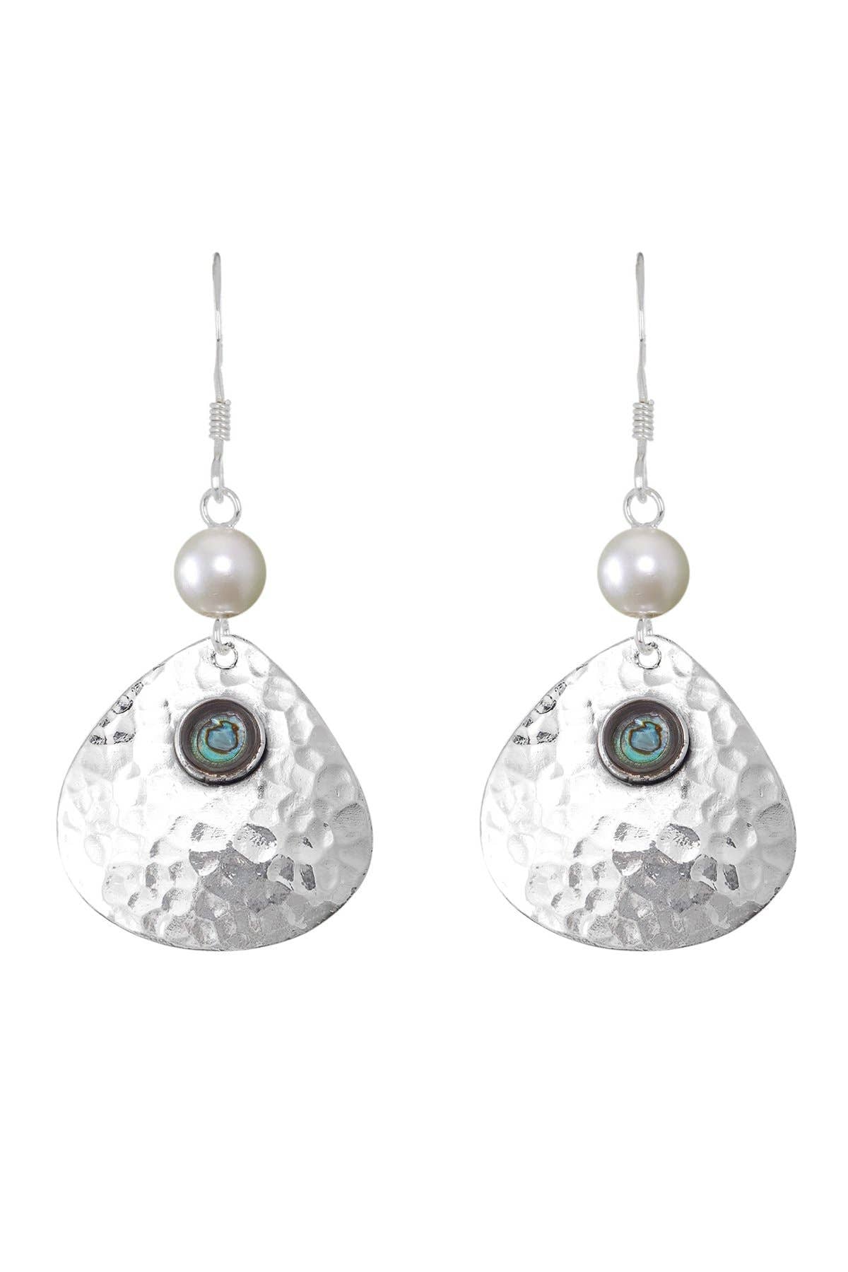Abalone & Hammered Drop Earrings - SF