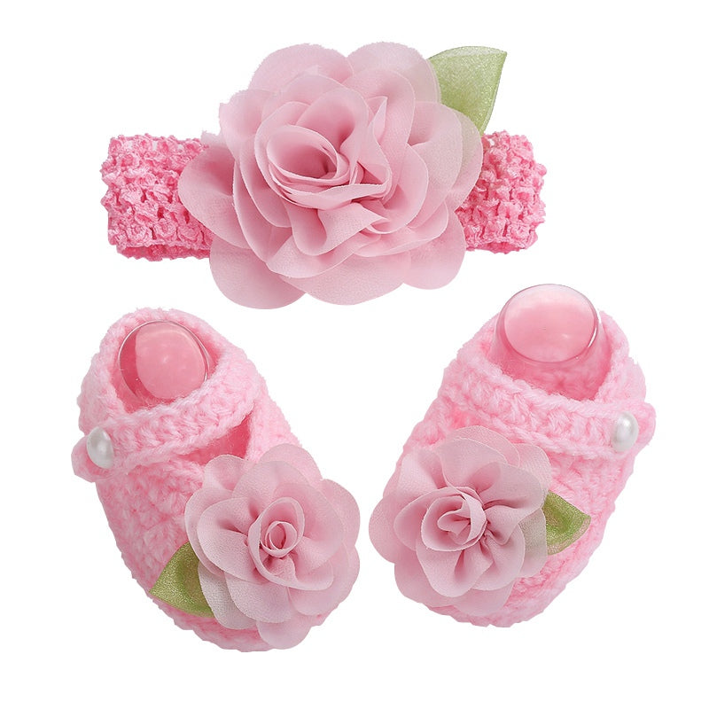 Flowers Woolen Shoes \u0026 Headband For 