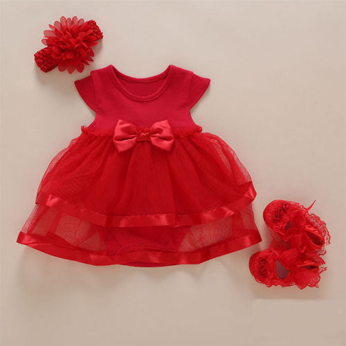Girls Lace Red Classic Dress Set 