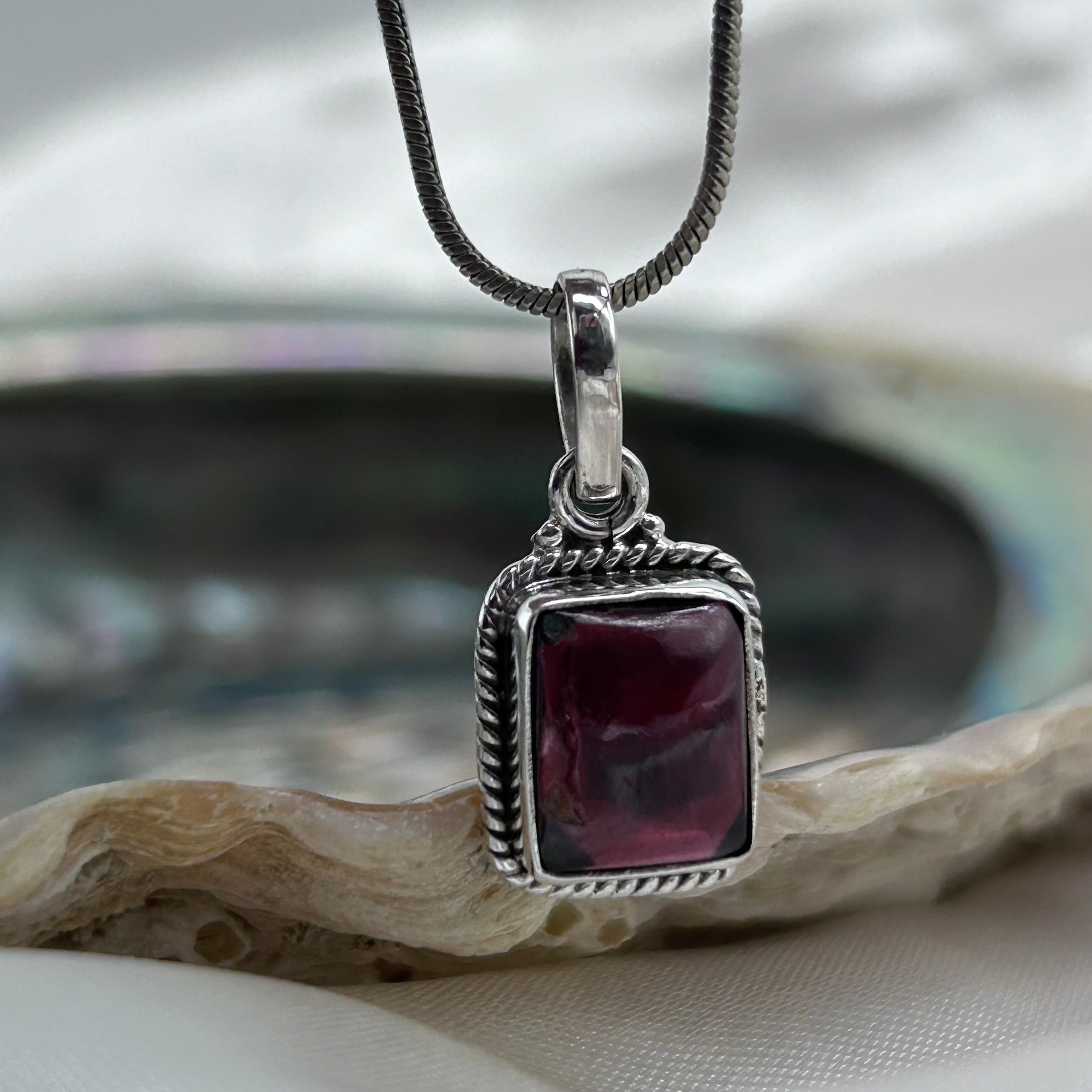 Sterling Silver Garnet Crystal Pendant