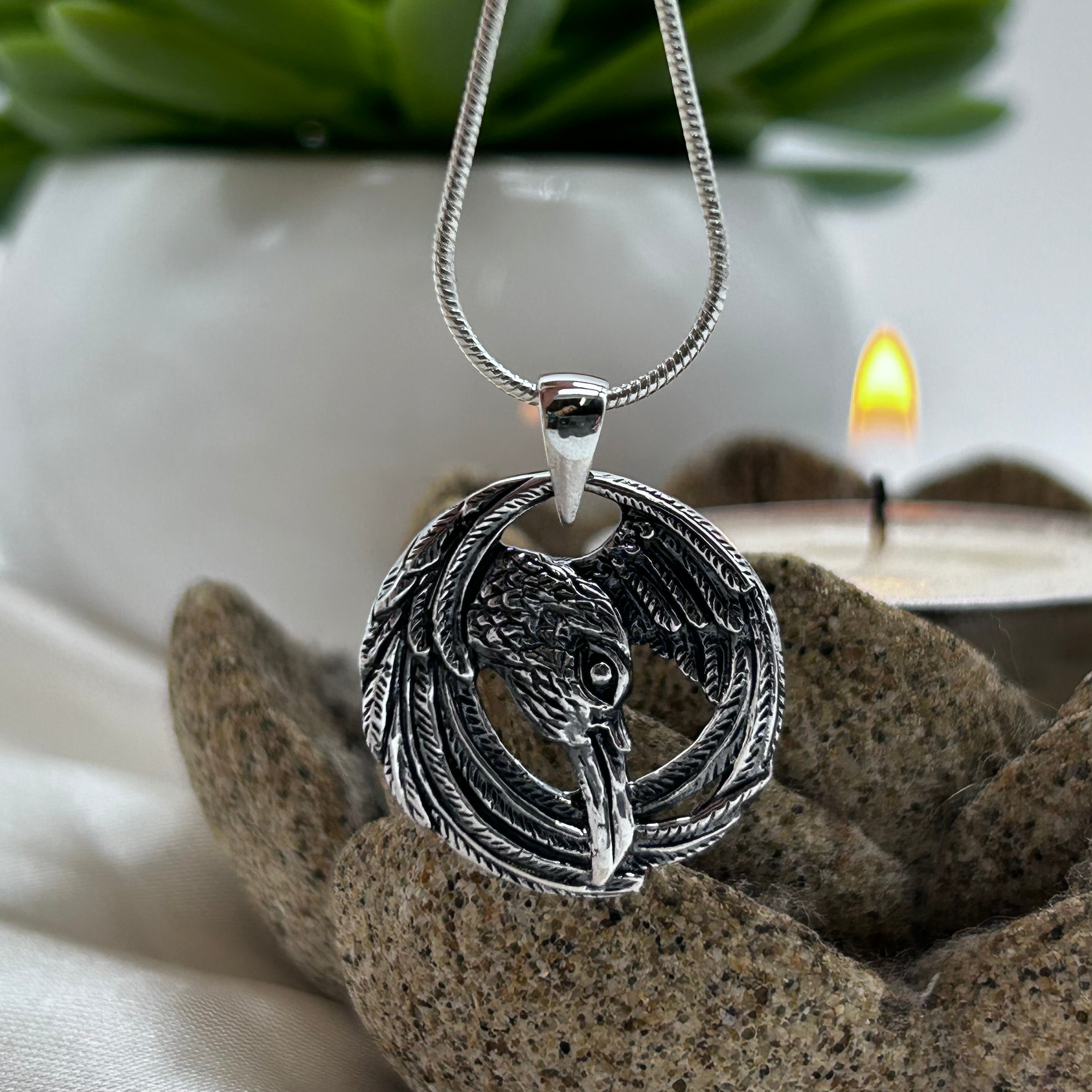 Raven Circle Wing Sterling Silver Pendant