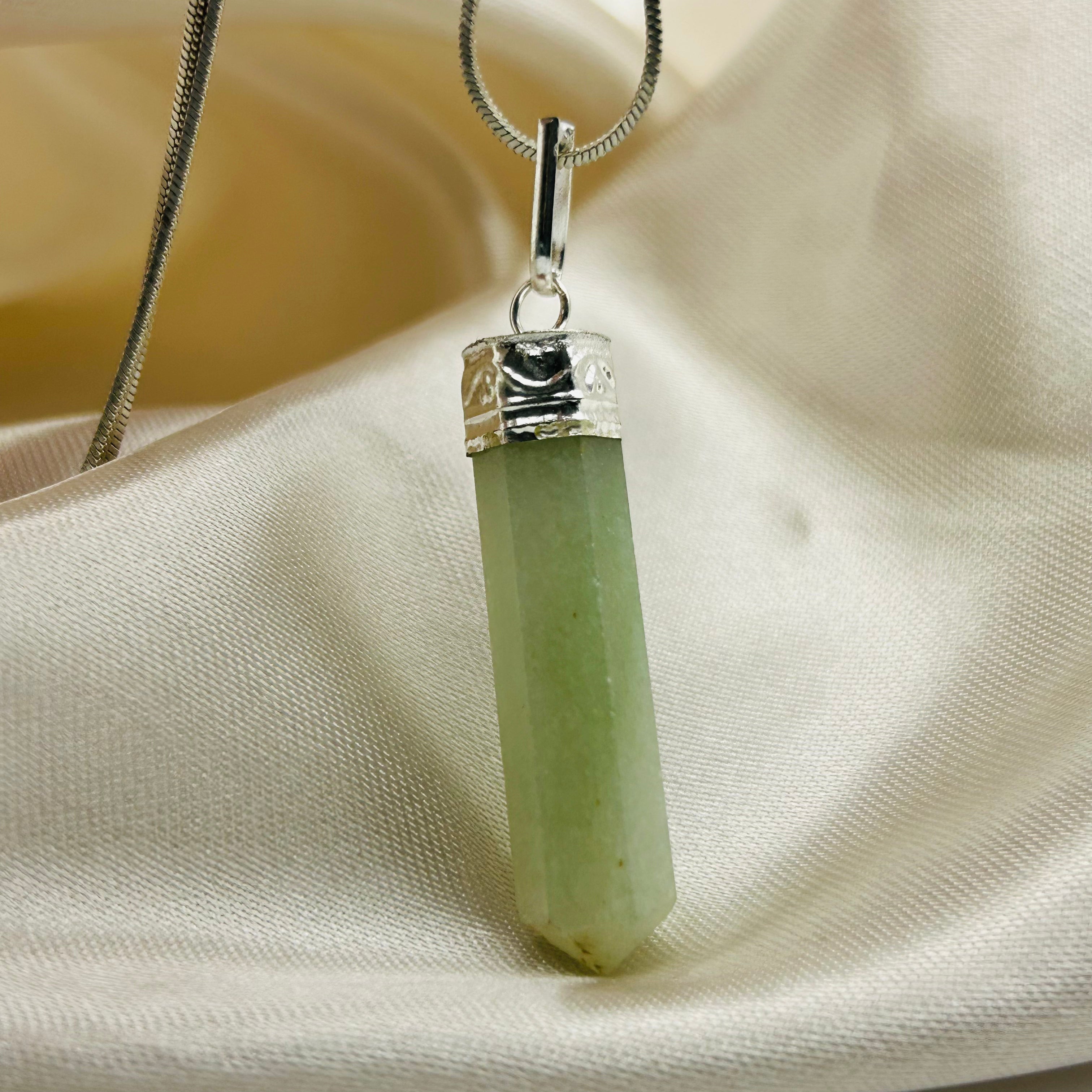 Aventurine White Metal Crystal Pendant