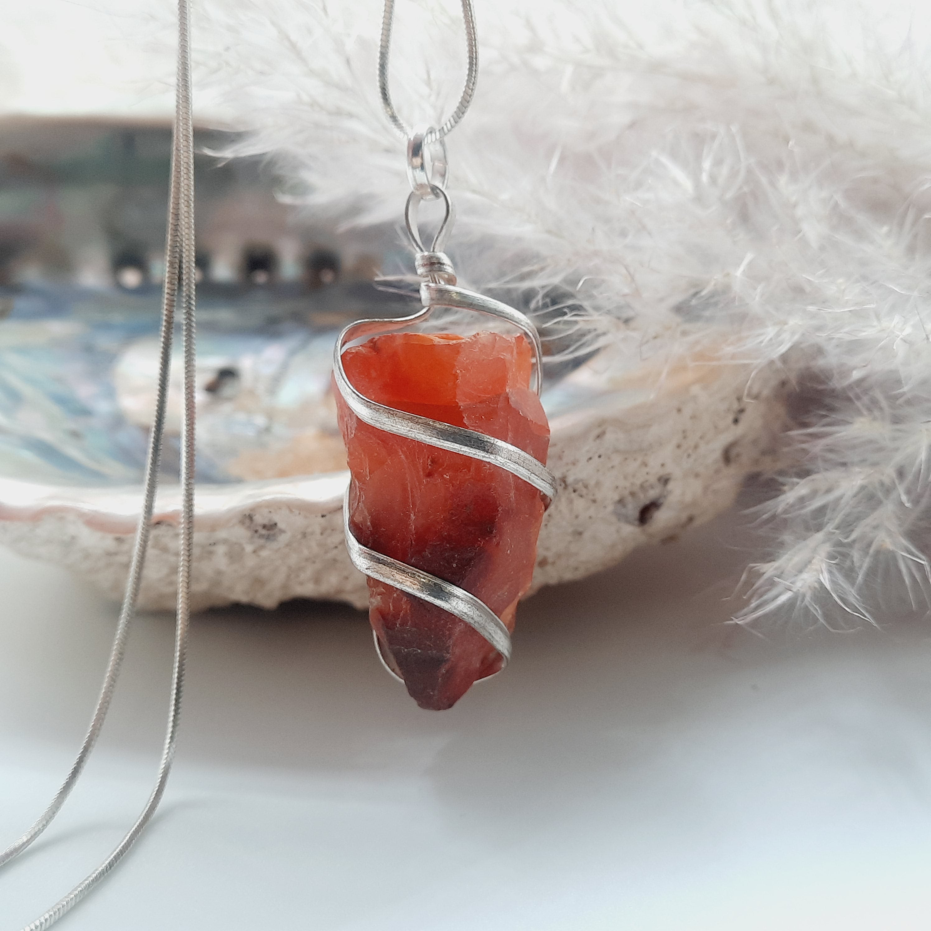 Rough Carnelian Wire Wrap Pendant for Fiery Courage