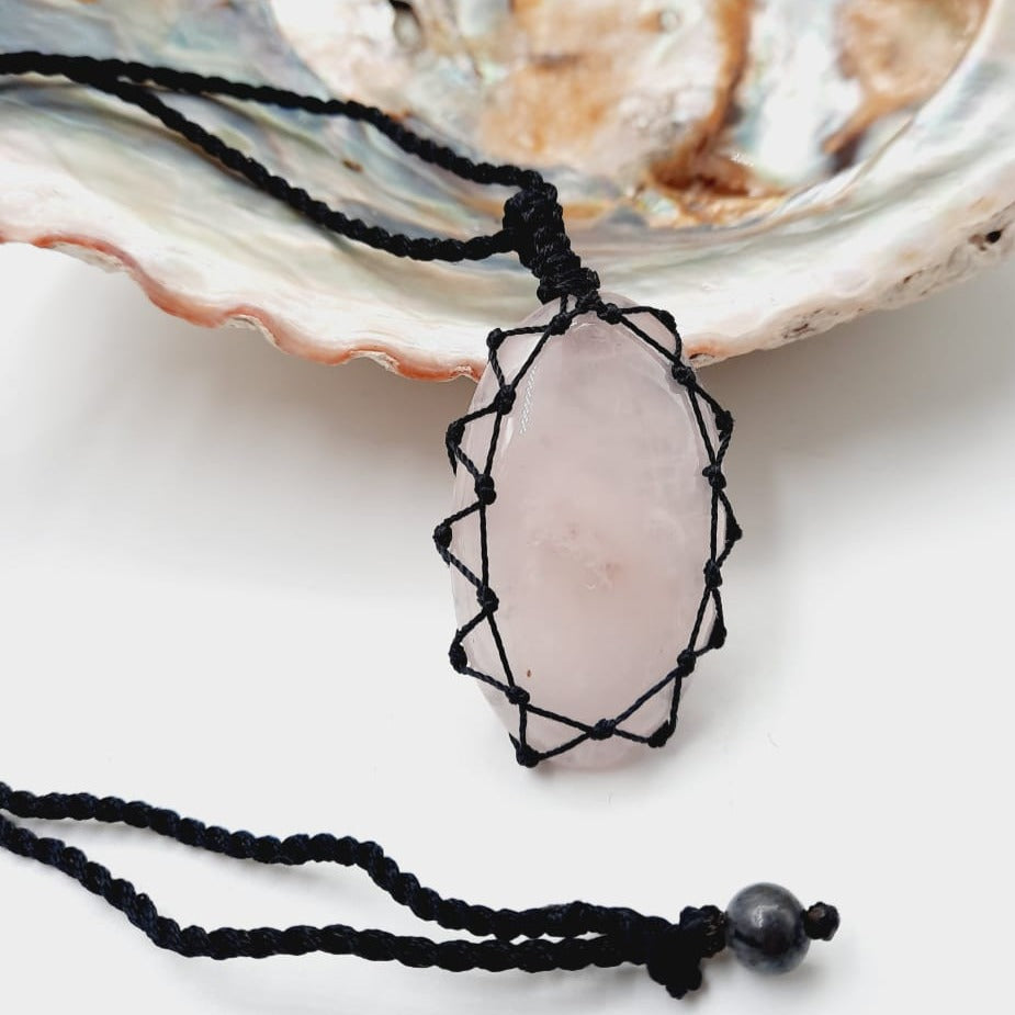 Rose Quartz  AAA Grade Macrame Crystal Pendant