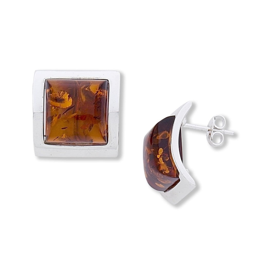 BS EF004 AMBER SQUARE CURVED POST EARRINGS