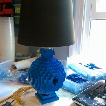 Round Leading brand toy Brick Lamp, Handmade in Blue