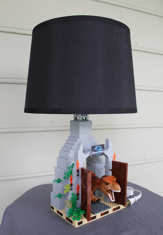 Custom Built T Rex Lamp With Jurassic World Park Gate Brickablocks Com