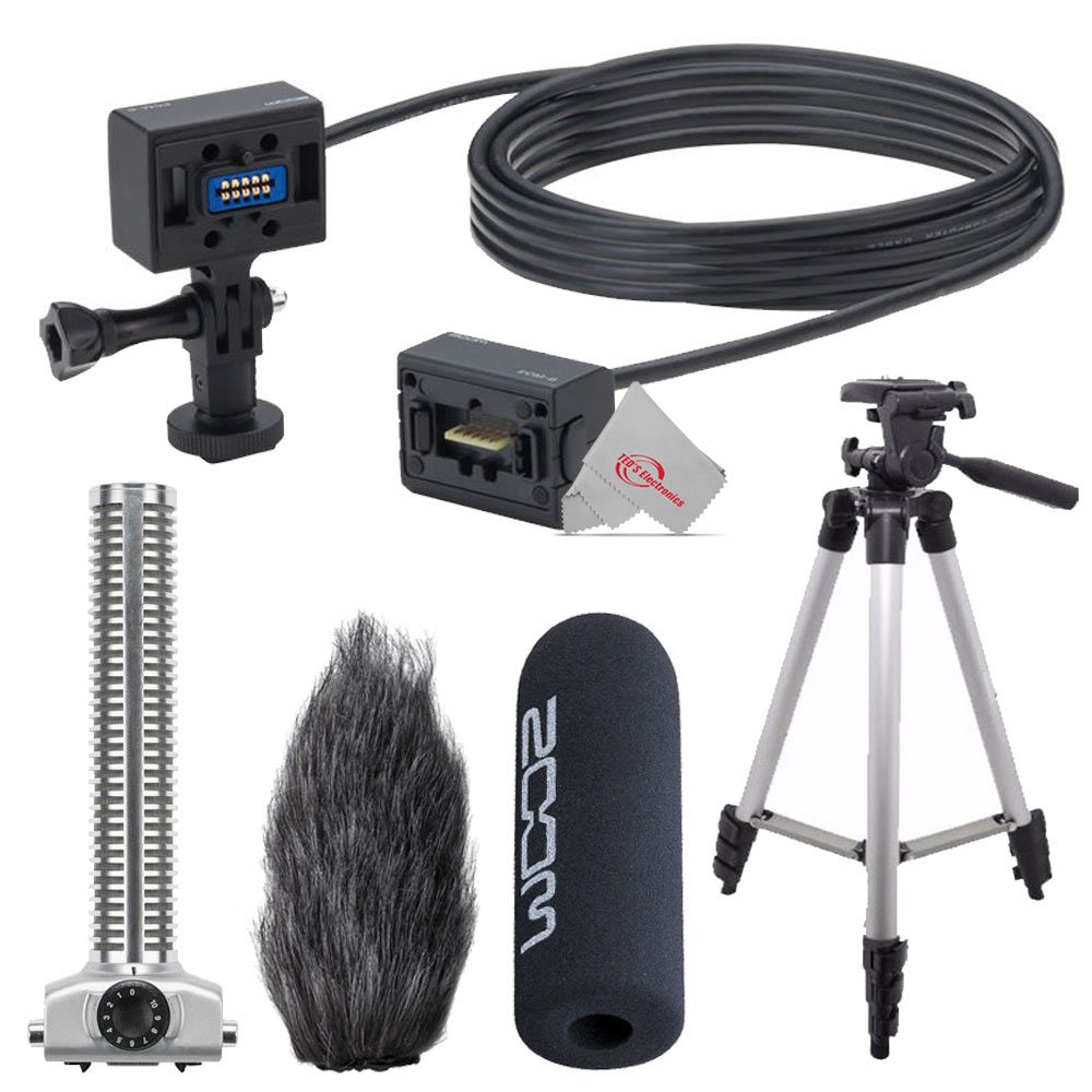 Zoom ECM-6 19.7' Extension Cable with Action Camera Mount + Zoom SGH-6 Shotgun Microphone Capsule + ZOOM WSS-6 Windscreen For SGH-6 and SSH-6 Shotgun Mic Capsules + Tall Tripod