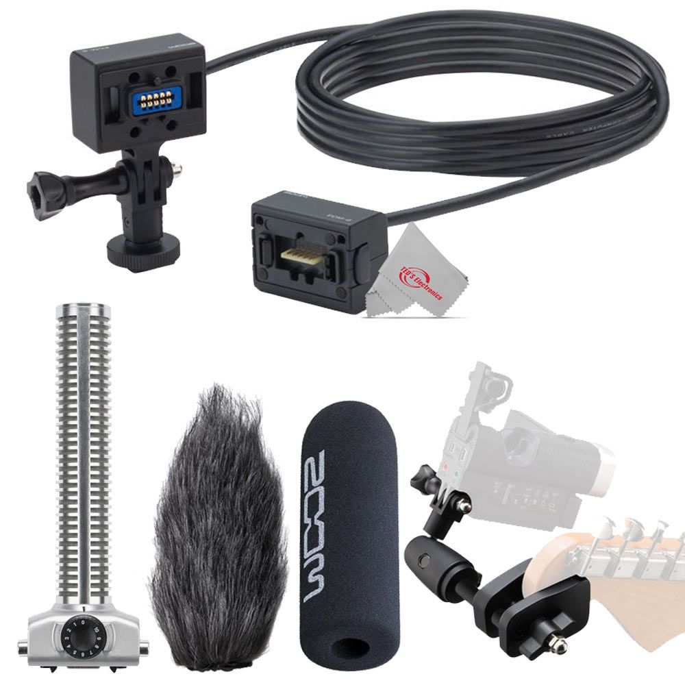 Zoom ECM-3 9.8' Extension Cable for Mic Capsule with Action Camera Mount + Zoom GHM-1 Guitar Headstock Mount + Zoom SGH-6 Shotgun Microphone Capsule + ZOOM WSS-6 Windscreen For SGH-6 and SSH-6 Shotgun Mic Capsules