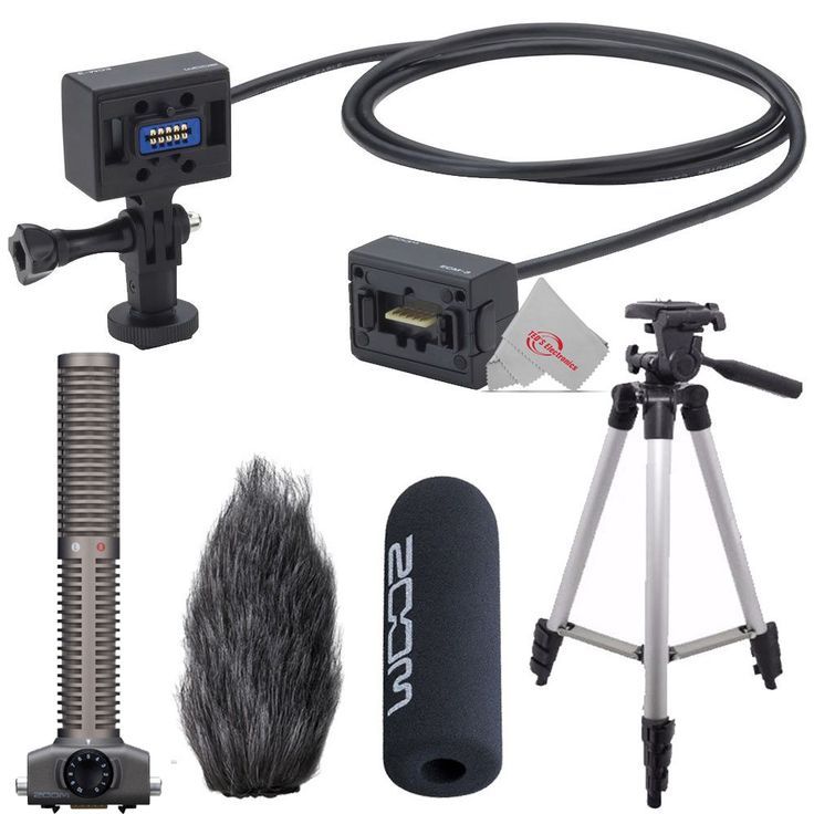 Zoom ECM-6 19.7' Extension Cable with Action Camera Mount + Zoom SSH-6 Stereo Shotgun Microphone Capsule + ZOOM WSS-6 Windscreen For SSH6 and SSH-6 Shotgun Mic Capsules + Tall Tripod