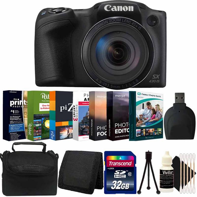 Canon PowerShot SX430 IS 20MP 45X Zoom WiFi / NFC Digital Camera Black +  Photo Editing Softwares