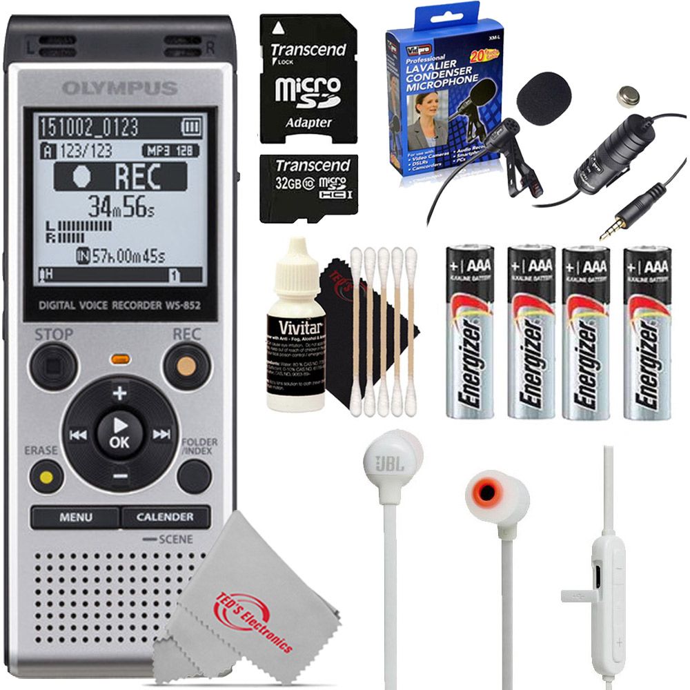Olympus WS-852 V415121SU000 Digital Voice Recorder (Silver) + Deluxe A – The Teds