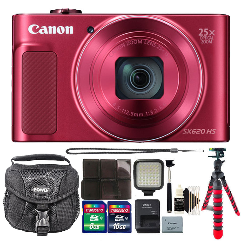 Canon PowerShot SX620 HS 20.2MP Digital Camera Red with LED Video Ligh