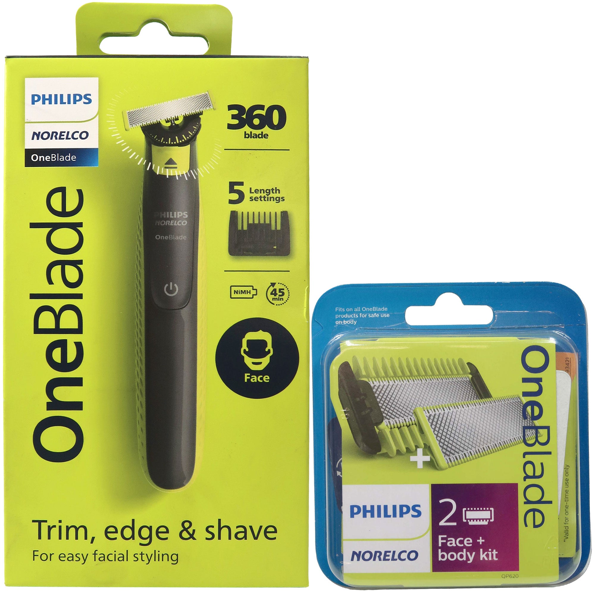 Philips Norelco Oneblade Trim- Edge-Shave 360 Blade-5 Length Settings Face