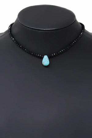 Natural Stone Pendant Glass Beaded Choker Necklace - Leaf Boutique