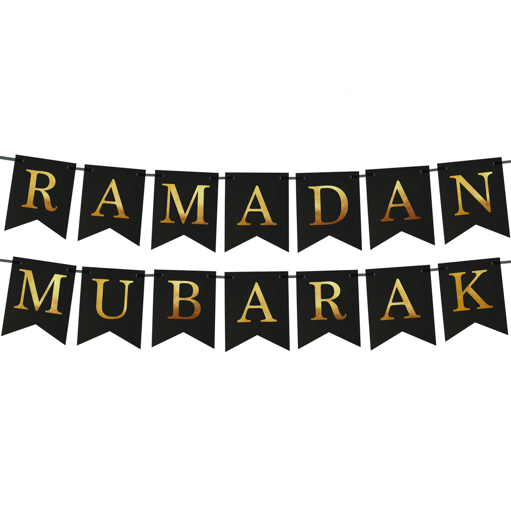 Ramadan Mubarak Black Dovetail Embossed Gold Letter Card Bunting 2 M