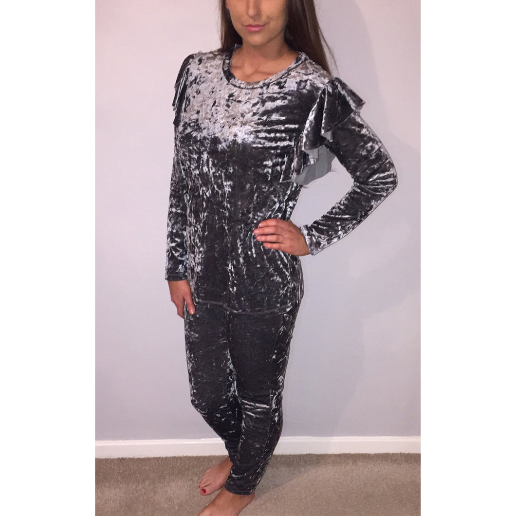 grey velvet tracksuit