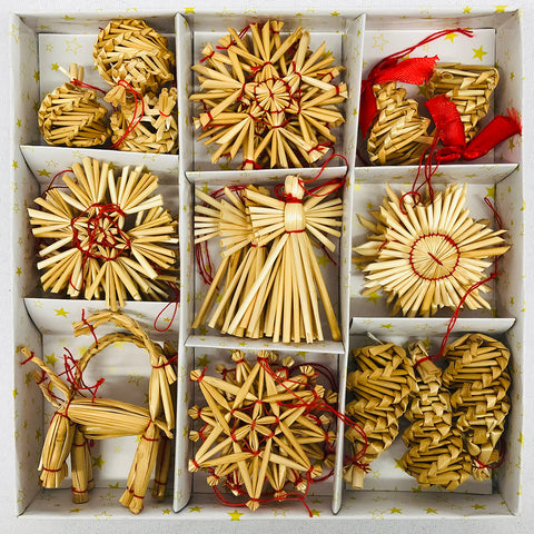 Straw heart ornaments - Box of 8