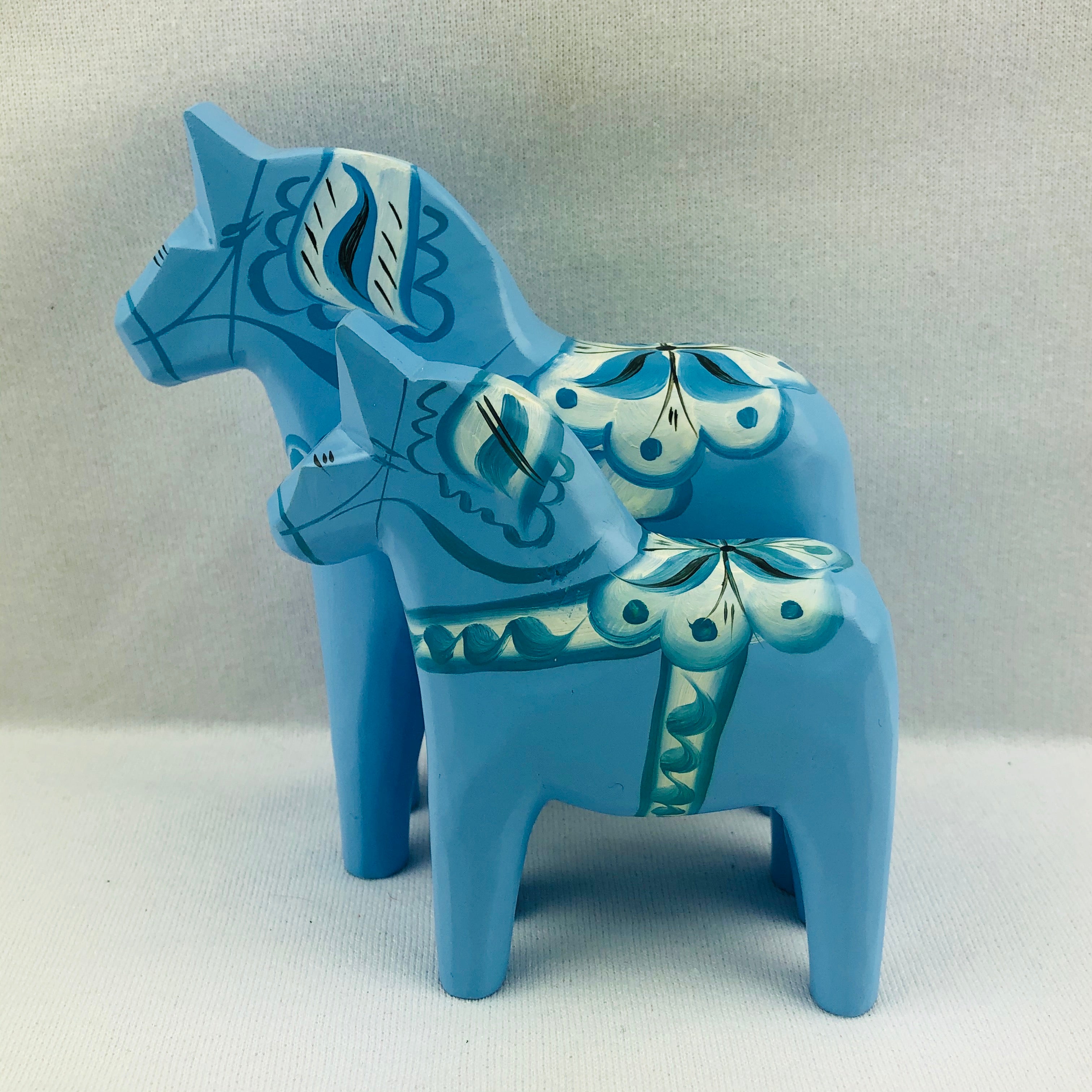 Traditional Baby Blue wooden Dala horse - Gift Chalet product image