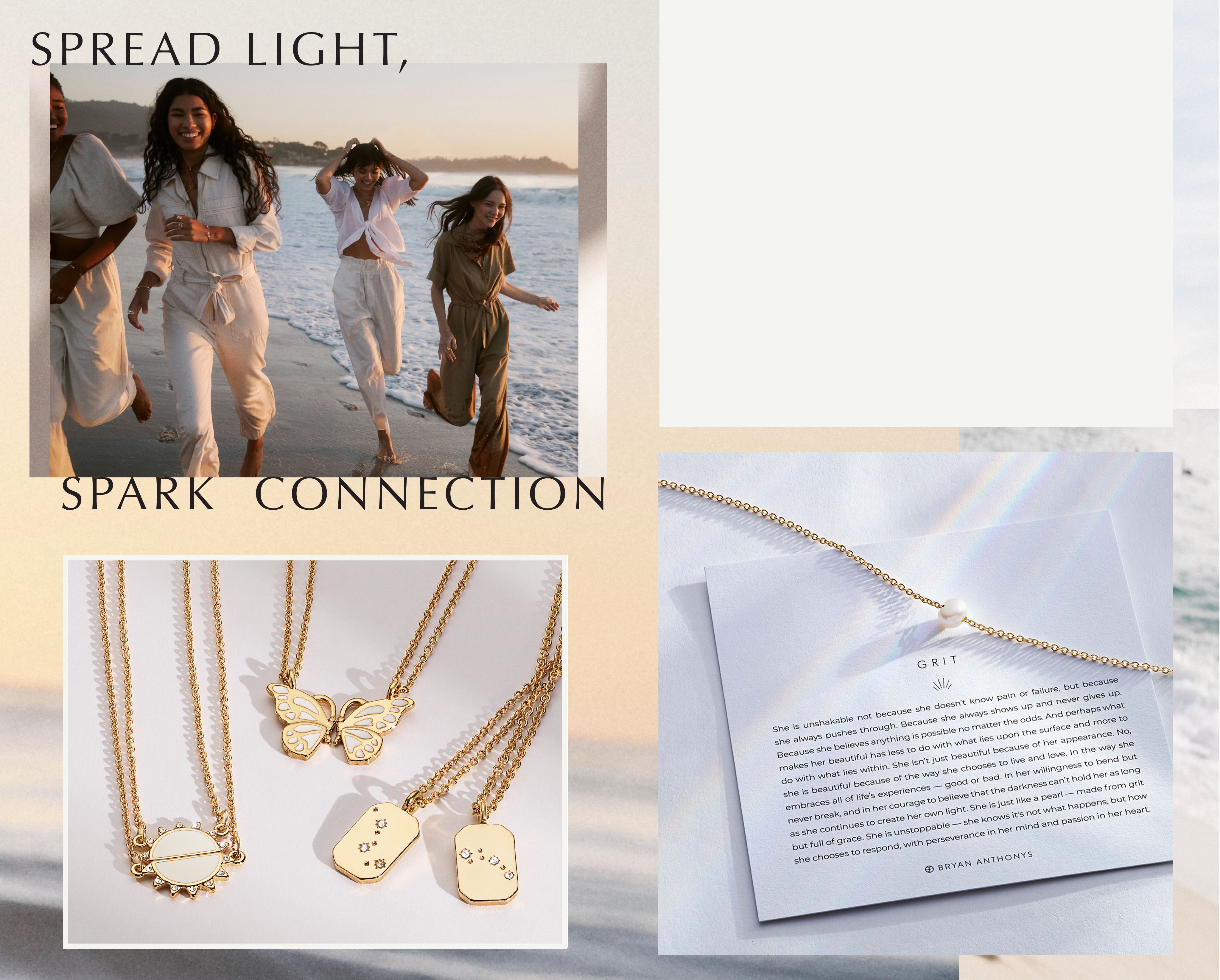 Banner with models on the beach, Text: Spread Light, Spark connection