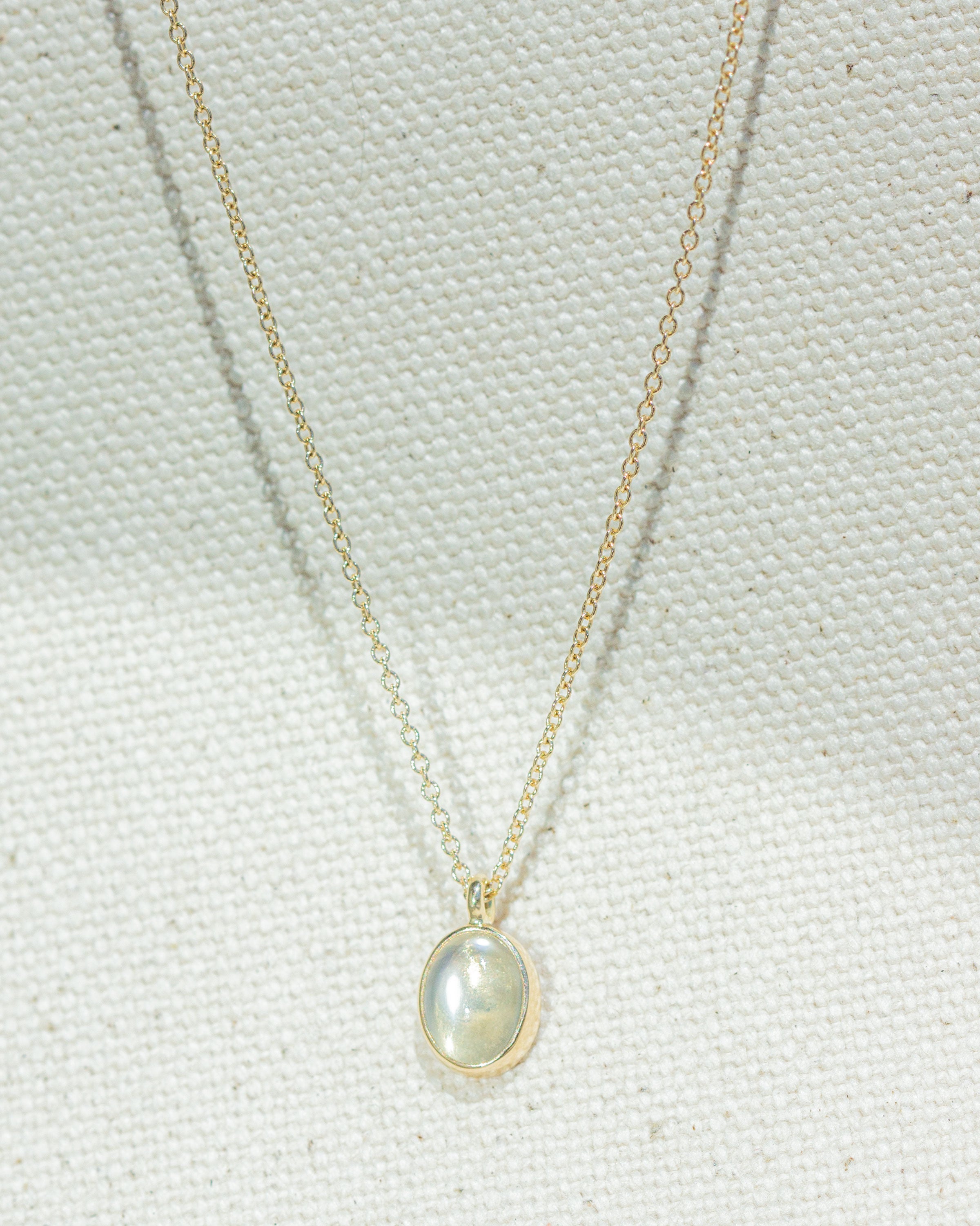 Green Moonstone Wanderer Necklace in Gold