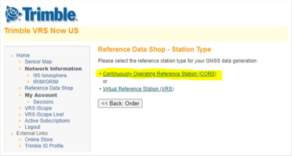 Trimble VRS Now Select CORS Station