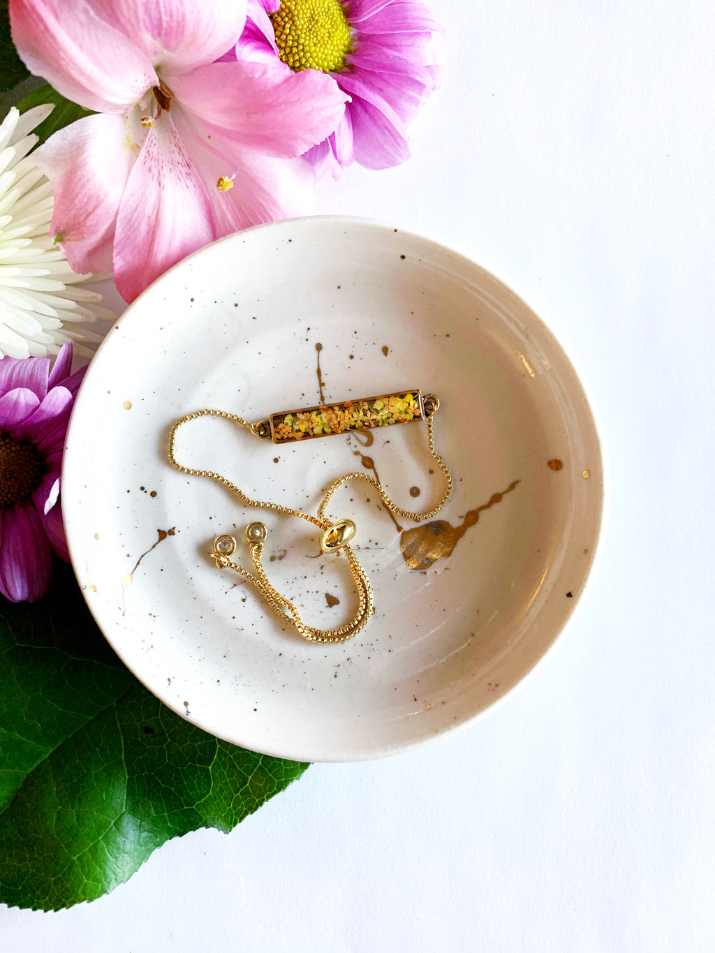 Trinket Dish | Handmade | Clear w/ Orange & Yellow Flowers